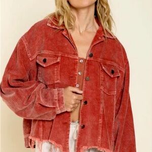 POL Corduroy Jacket - Lightly distressed bottom - orange red color - size Large